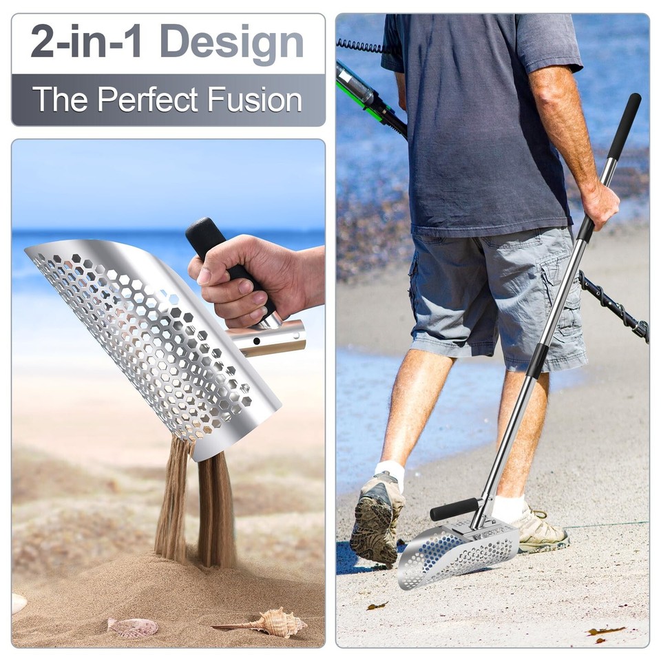 Long Handle Sand Scoop, Heavy Duty Stainless Steel Metal Detecting Sand