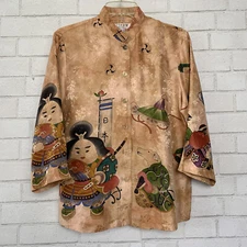 Citron Santa Monica Tunic Top Silk Geisha  Asian Inspired Lagenlook Dane Small S