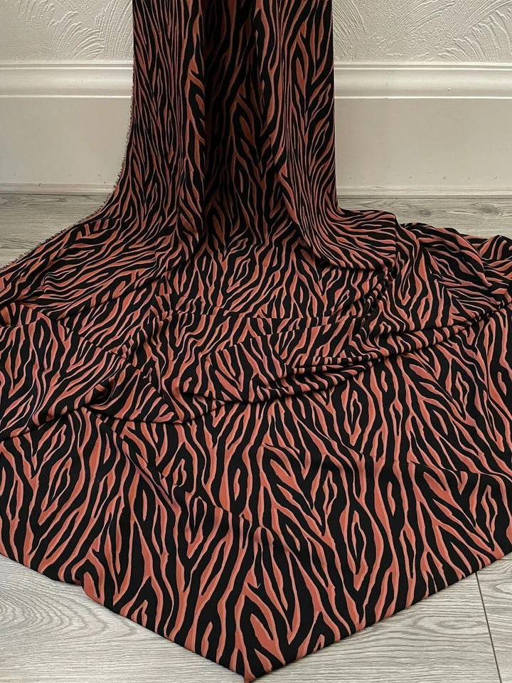 Tan Black Peach Zebra Print Crepe Georgette Fabric 58'' PRICE PER METER - Image 2 of 2