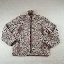 Abercrombie Fitch Jacket Unisex Medium Beige Mauve Sherpa Fleece Full Zip Cozy