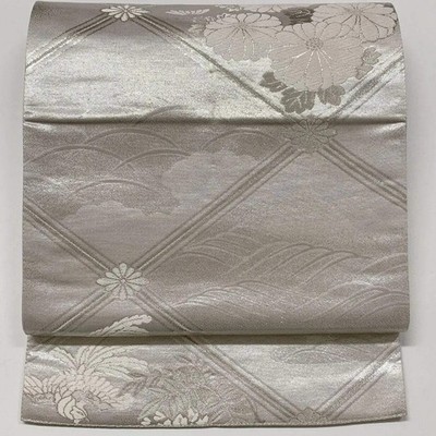 6598# Japanese Vintage Fukuro Obi Belt Kimono Fabric Silk Traditional Silver
