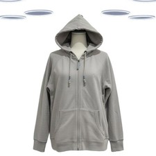 Ex Fat Face Women's Hoodie Beige Full Zip Textured Cotton Long Sleeve (Defect)