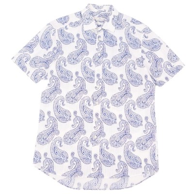 ETRO Shirt Short Sleeve Paisley Pattern Cotton Men's 42 White Blue