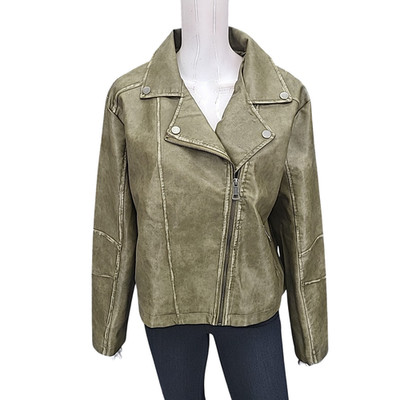 Indigo Thread Co Womens Faux Leather Moto Biker Zip Jacket Olive Size XL