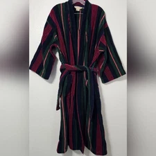 Norm Thompson Terry Cloth Robe One Size Striped Cotton Belted Bathrobe Vtg