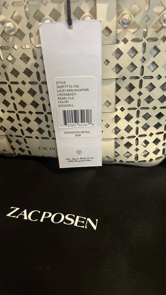 ZAC POSEN 迷你花边购物斜挎包蛋壳珍珠耳钉全新带标签 — 第 2/4 张图片