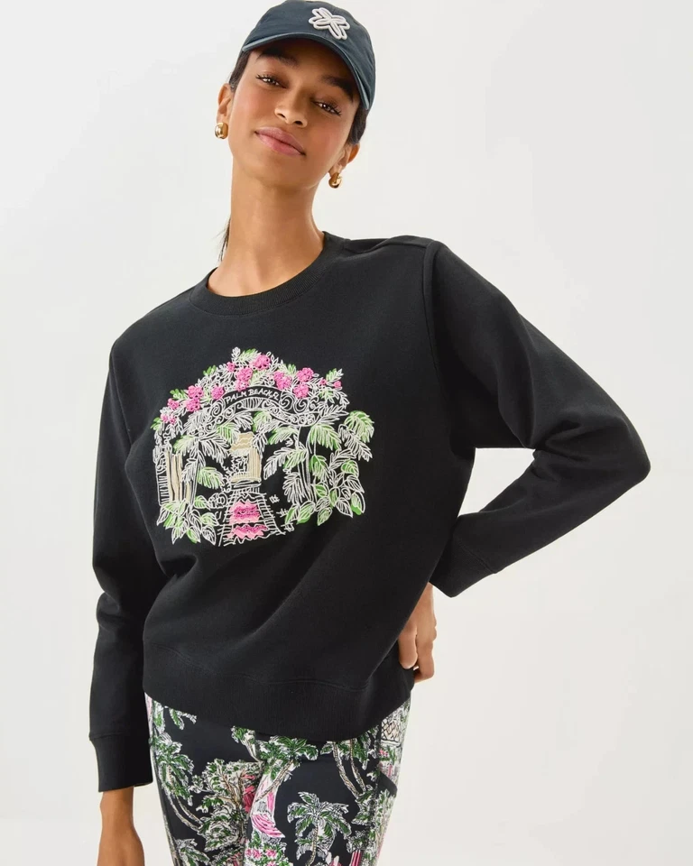 Sudadera de algodón balada Lilly Pulitzer nueva con etiquetas color: Noir Palm Beach Toile, talla Foto 3 de 4