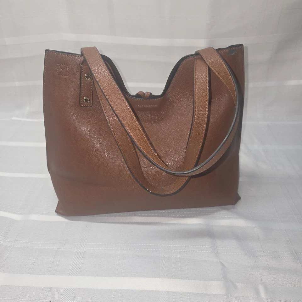 Calvin Klein Brown Leather Tote Bag Gold Hardware Shoulder Purse Large 16” - Image 3 of 4