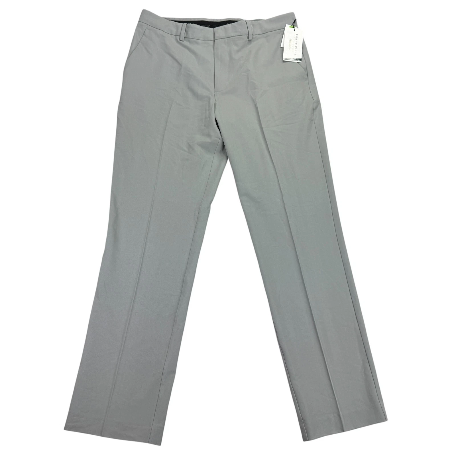 Perry Ellis Mens Modern Fit Stretch Solid Resolution Dress Pants Gray 34x32