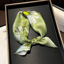 100 Mulberry Silk 21" Square Scarf Women Neckerchief Wrap Bandana Green Flowers