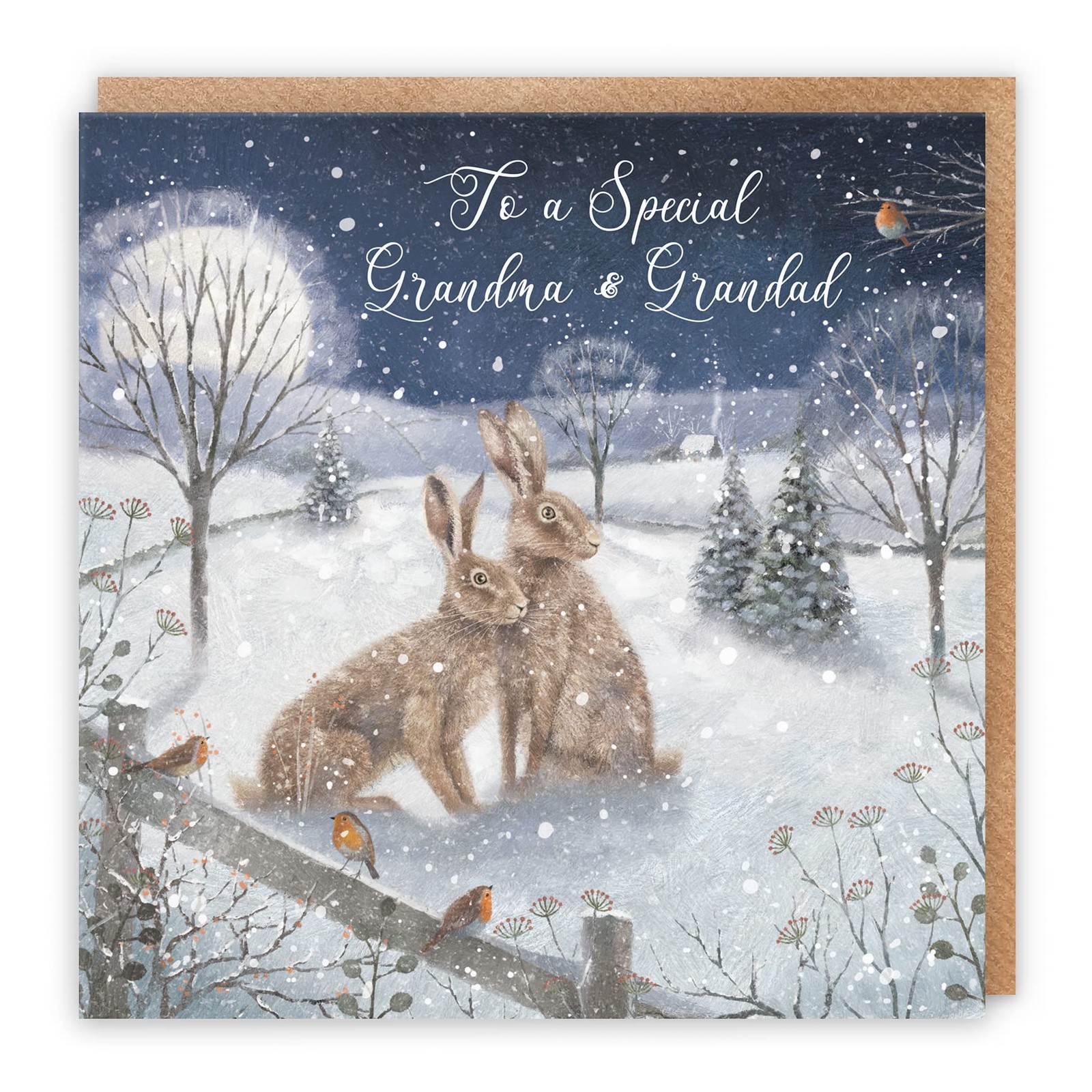 Grandma And Grandad Christmas Card 'Snowy Hares' Milo's Gallery