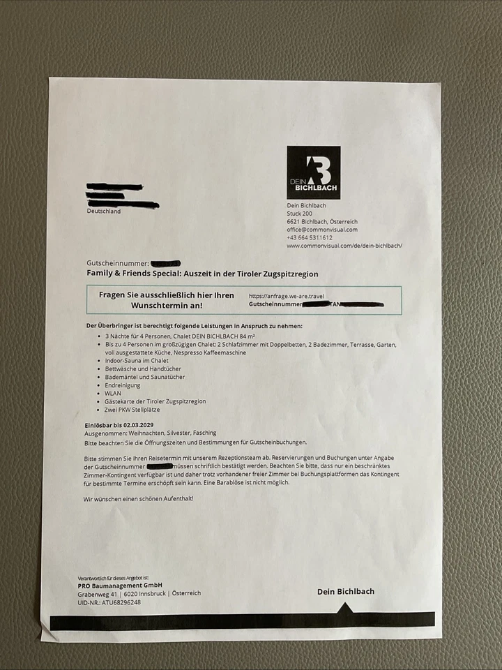 Hotelgutschein, Chalet DEIN BICHLBACH, 3 Nächte für 4 Personen - Bild 1 von 1