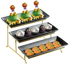 3 Tier Serving Tray Set, Tiered Serving Stand with Platters, Serving Dishes f...
