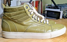 Del Toro Made in Italy Men’s 12 Pea Green Leather Suede High Top Sneakers