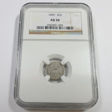 1859 NGC AU50 - Silver Trime Three Cent Dime 3c US Coin #60055A