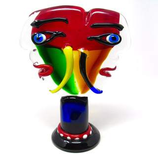 GIANT 4.9kg Murano Art Glass Abstract 2 Faces Sculpture Rare Collection & Label