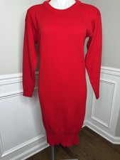 VINTAGE RED Fitted SWEATER DRESS MIDI No Tag Christmas Holidays B