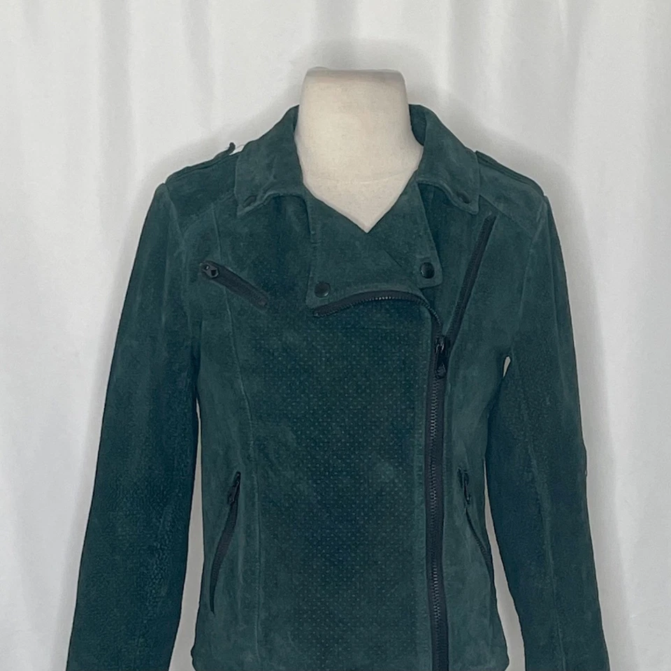 Volcom STONE ROW Suede Motorin’ Moto Jacket Green Floral Lining Motorcycle Small - Image 3 of 4