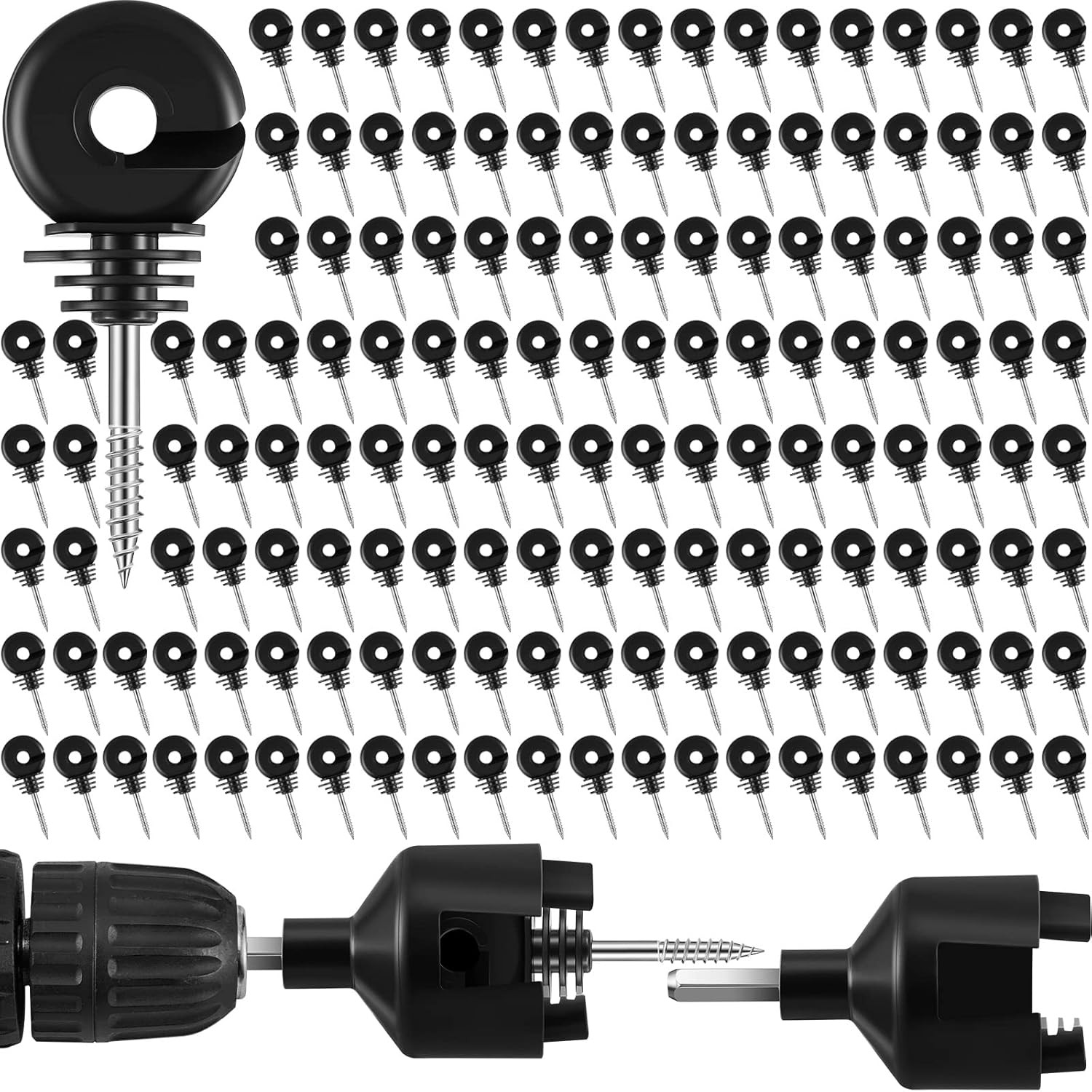 200 Pcs Electric Fence Insulator with 1 Socket Tool for Wood Post (Black)