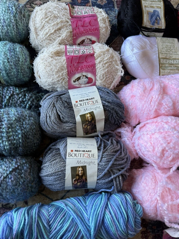 Huge Yarn Lot 31 Skeins Red Heart Bernat TLC Homespun Mixed Colors & Weights - Image 4 of 4