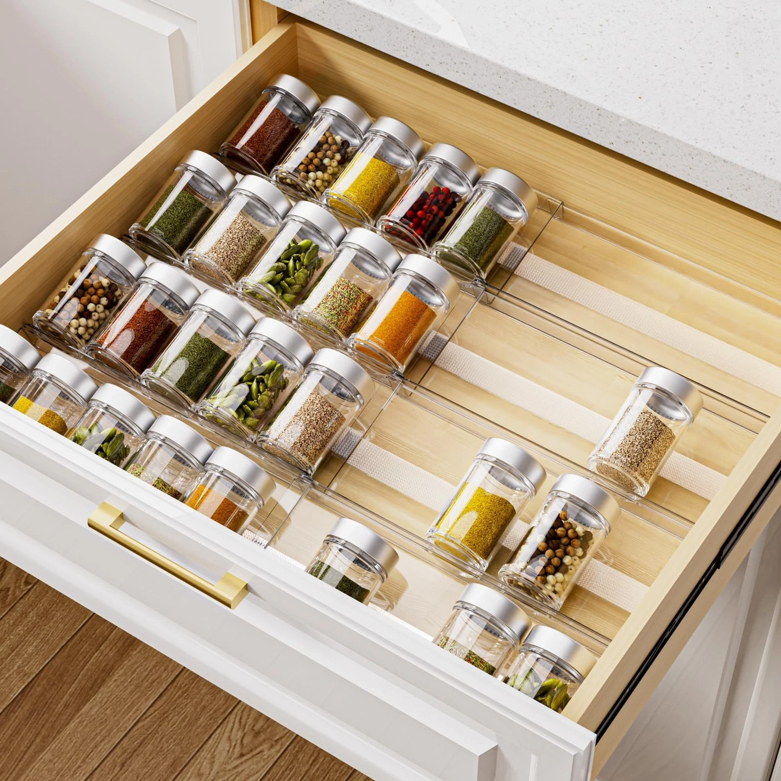 MIUKAA Acrylic Spice Drawer Organizer, 4 Tier - 8 Pack Seasoning Organizer fo...