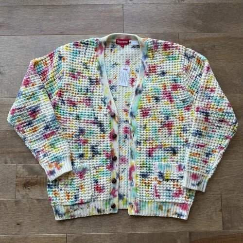 Cardigan pull en tricot gaufré suprême multicolore tie dye grand neuf