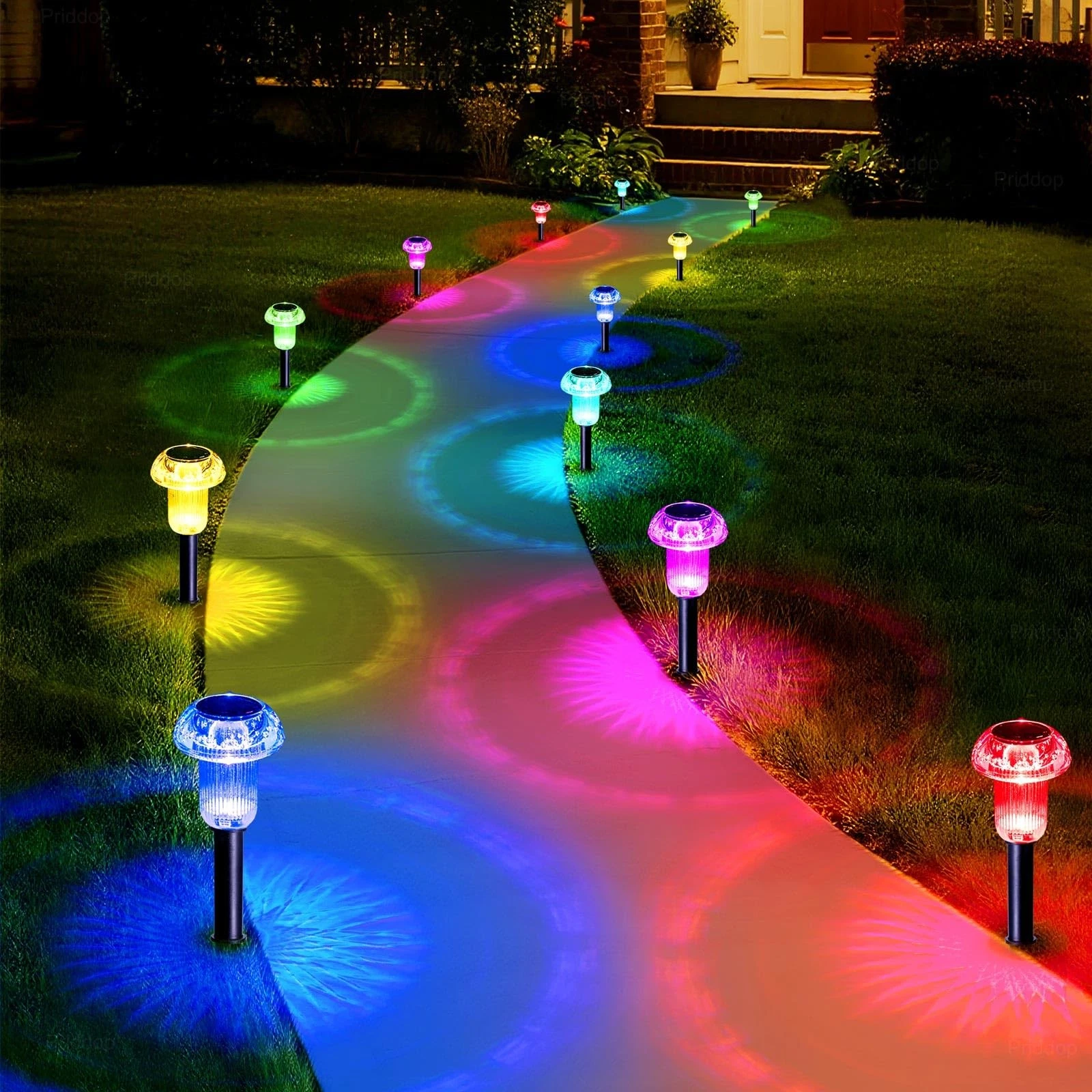 Solar Lights Outdoor Pathway Waterproof 8 Pack Color Changing LED Acrylic Mus...