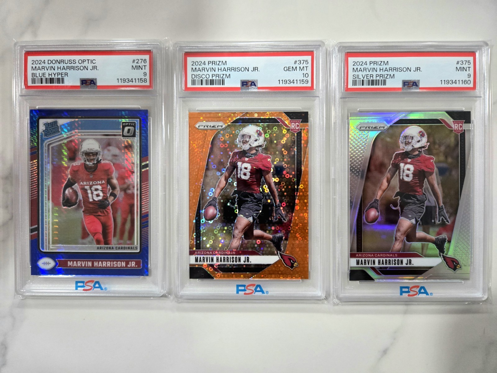 2024 Panini Prizm Marvin Harrison Jr. PSA 10 & 9 Sequential Lot Of (3)