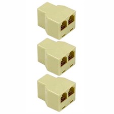 3x RJ12 6P46 Telephone Phone Line 1 Female to 2 Female T Adapter Straight Beige