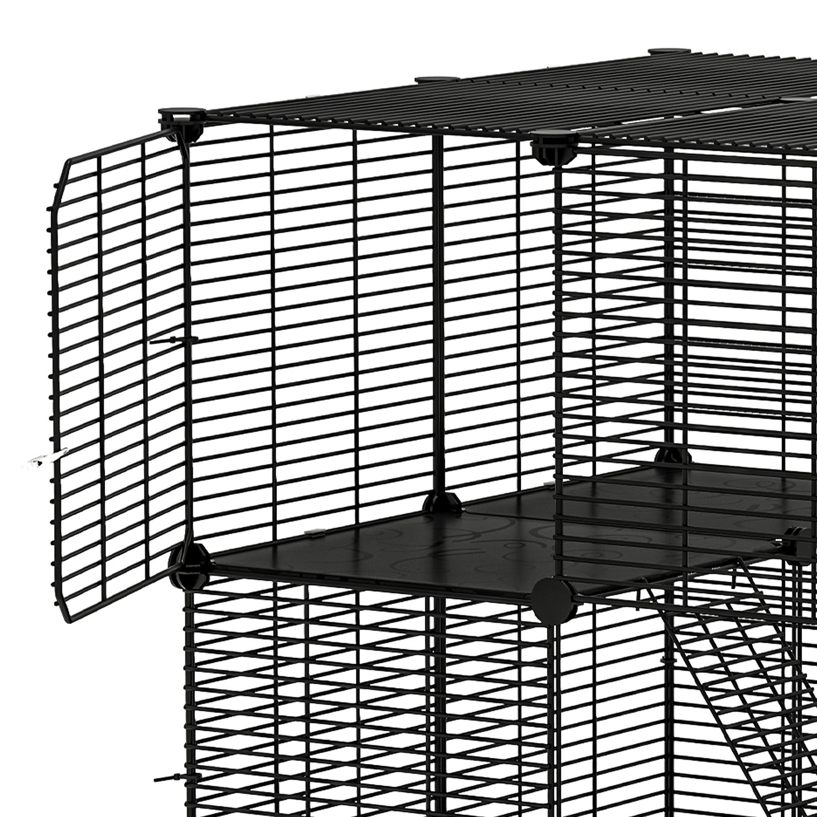 28" Cat Cage 2-tier Pet Playpen with Ladder and Buckles Metal Crate for Kitten