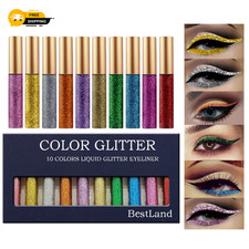10 Pack Multicolor Glitter Liquid Eyeliner Waterproof Long Lasting Smudge Proof