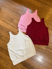 Lot of 3 Women s Ribbed Tank Tops 2x Pink, Burgundy, Cream Casual dressy