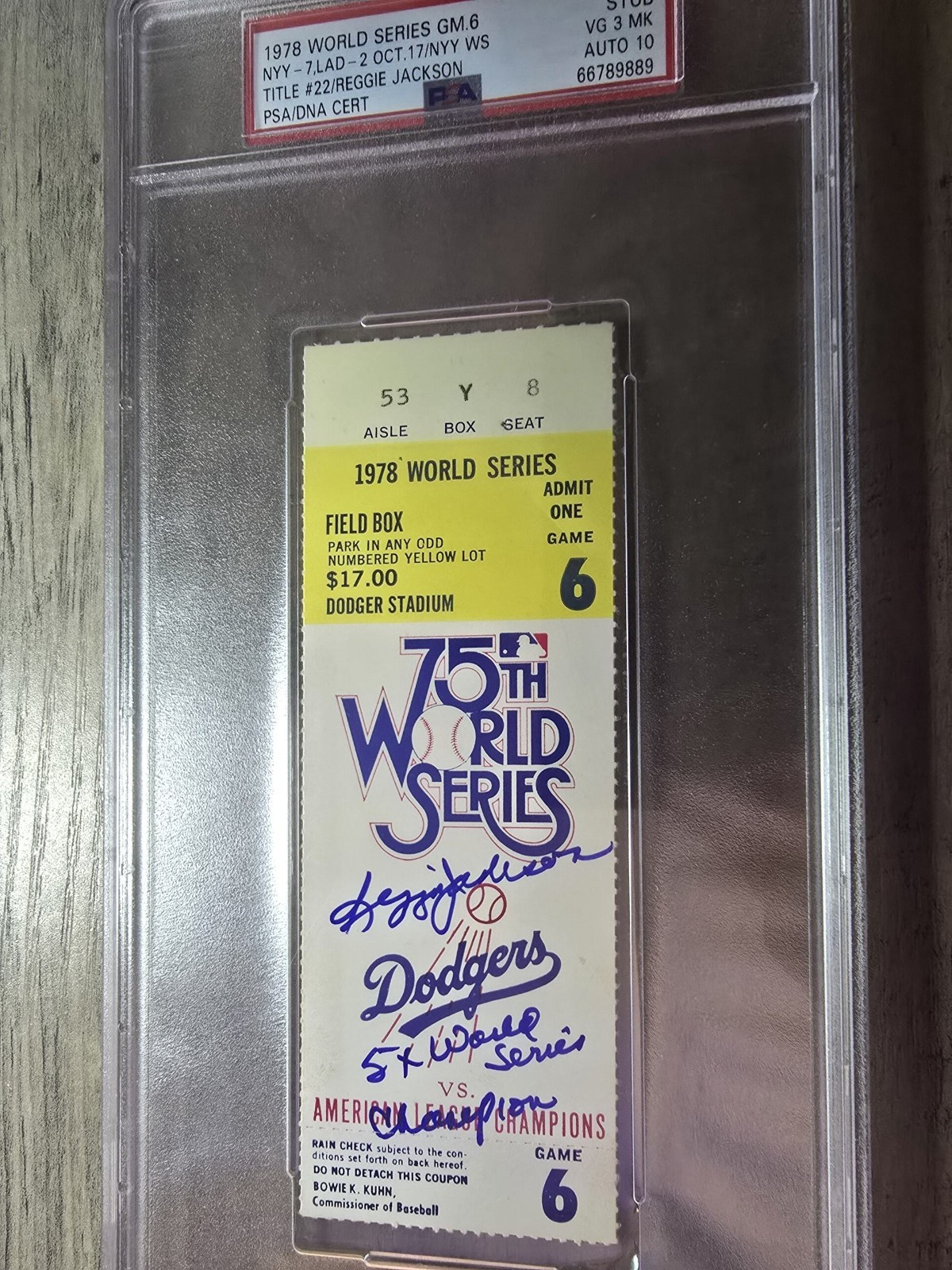 REGGIE JACKSON autographed 1978 World Series Game 6 ticket PSA 3 PSA/DNA AUTO 10