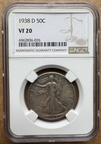 1938 D 50C NGC VF 20 1938-D WALKING LIBERTY HALF DOLLAR SILVER 50c