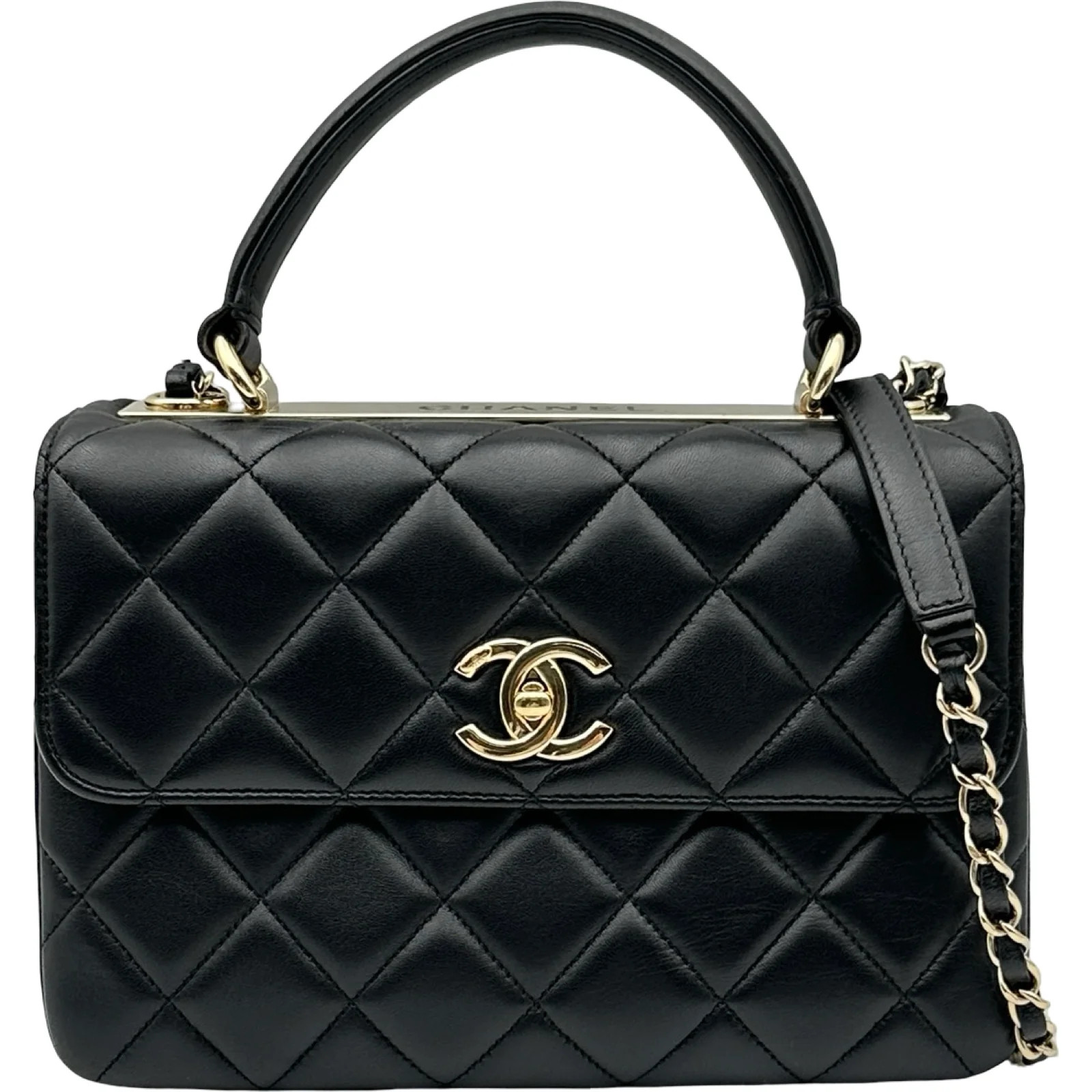 CHANEL Trendy CC Top Handle Bag Black Lambskin Handbag #OKB7337