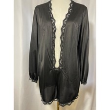 Vintage Vanity Fair Black Satin Lace Teddy Romper Size 36 S/M Satin Lingerie