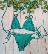 Luli Fama Women's BIKINI SET Scrunch Butt Bottoms Cheeky Sexy GREEN S/M