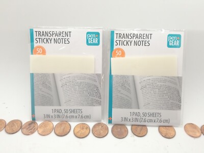 100 sheets (2 packs / 50) transparent sticky notes 3'' x 3''  repositionable