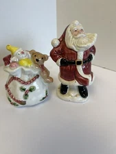 Fitz and Floyd Santa and Bag of Toys Salt and Pepper Shaker Set Christmas Pair