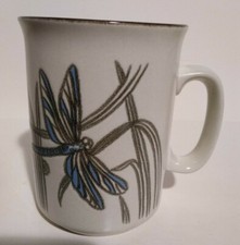 Vintage Dragonfly Design Stoneware? Ceramic Mug Ivory Dragonfly among Weeds Nice