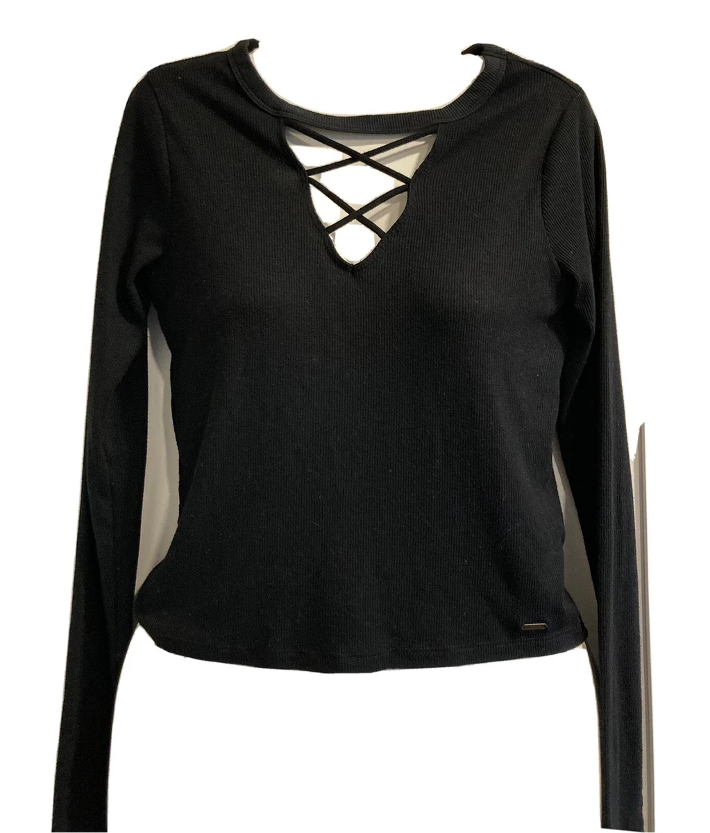 HOLLISTER Must Have Collection Long Sleeve Crop Top black Women's