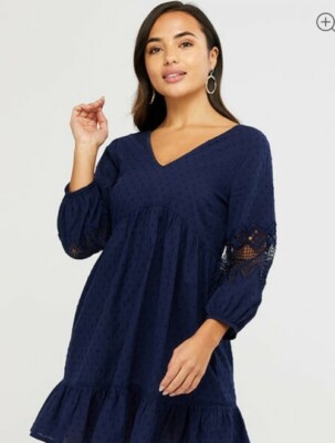 Monsoon Accessoire Strand Baumwolle marineblau Spitzeneinsatz Kaftan Medium neu mit Etikett 