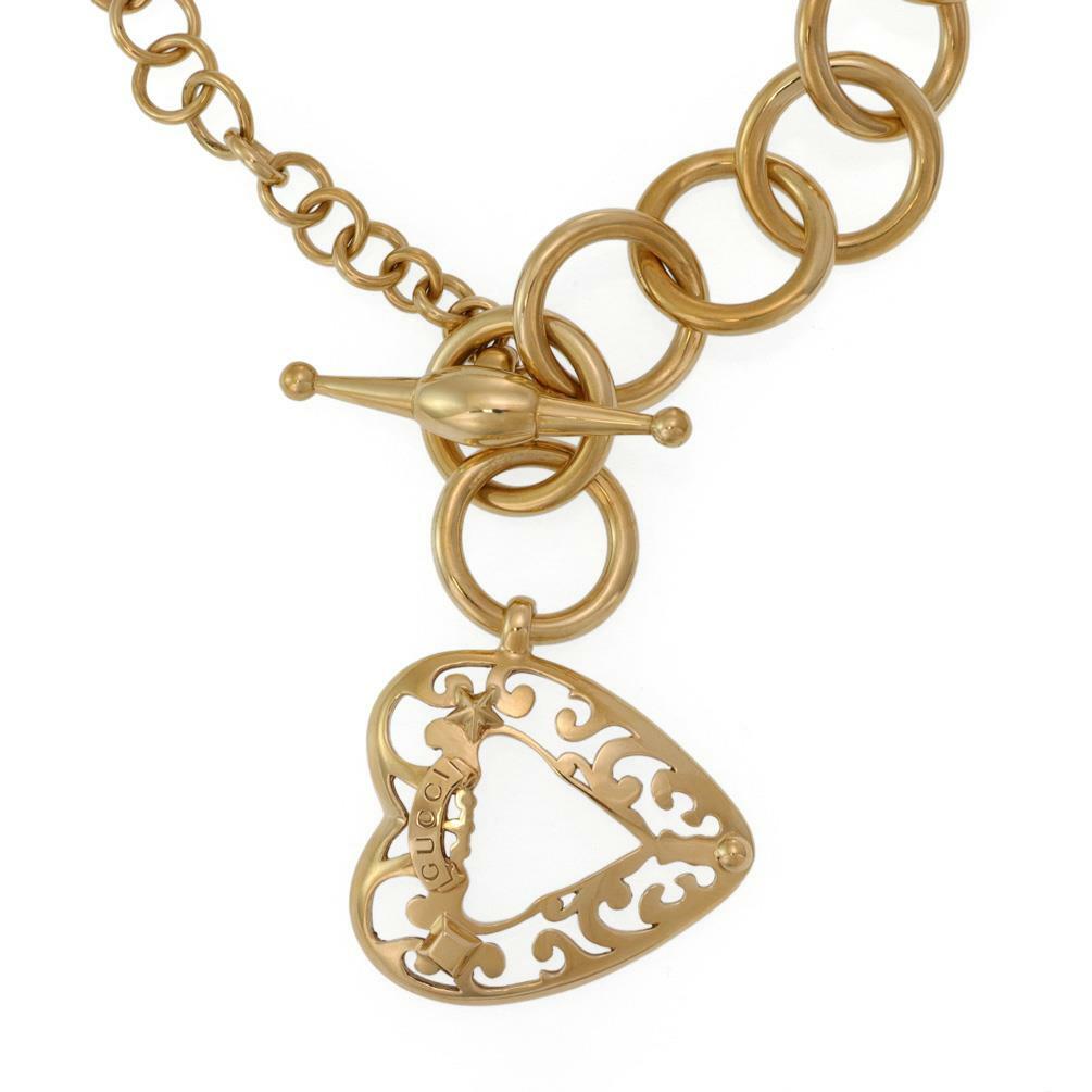 Gucci 18k Yellow Gold Heart Toggle Clasp Large Ring Link Necklace