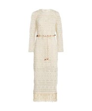 Zimmermann Cirra Ribbon Lace Midi Dress |Overlay, Crochet, Beaded Tie Belt, Slip