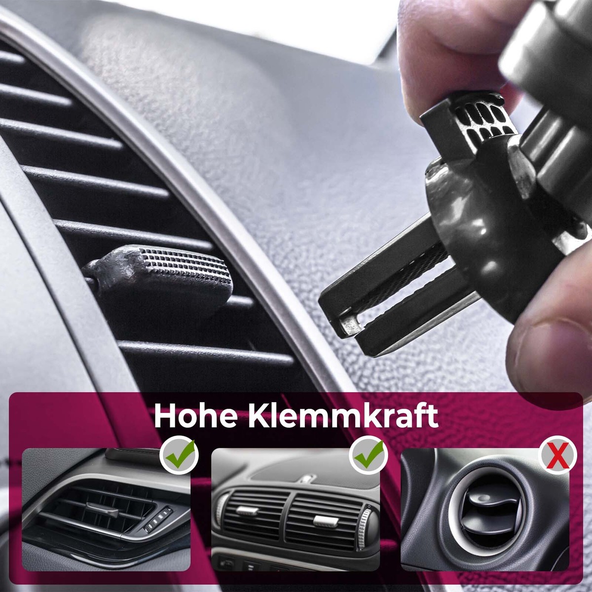 Support Smartphone Voiture Mobilefox - Fixation Ventilation Universel - Noir