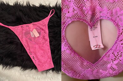 XL VICTORIA'S SECRET Dream Angels Sheer Mesh HEART Rhinestone Brazilian PANTY