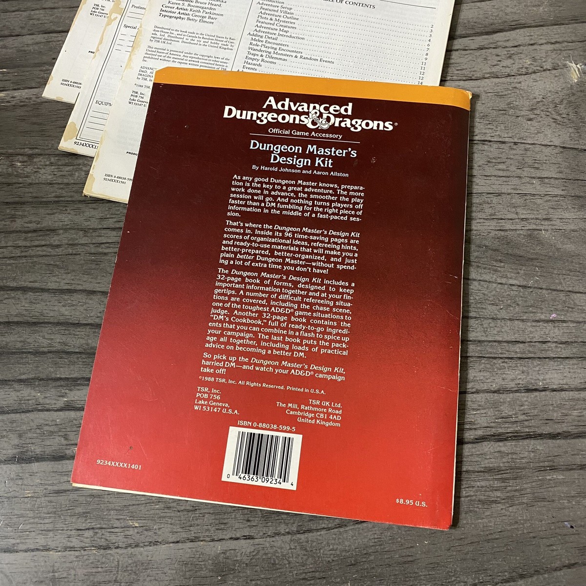 Dungeon Masters Design Kit TSR 9234 AD&D Dundeons & Dragons 1988 
