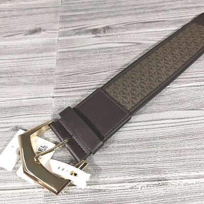 MICHAEL KORS MK Signature Logo Brown Elastic Belt w/Gold 