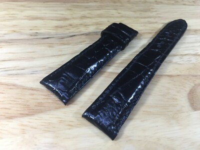 19mm/16mm Black Alligator Crocodile Embossed Leather Watch Strap Band