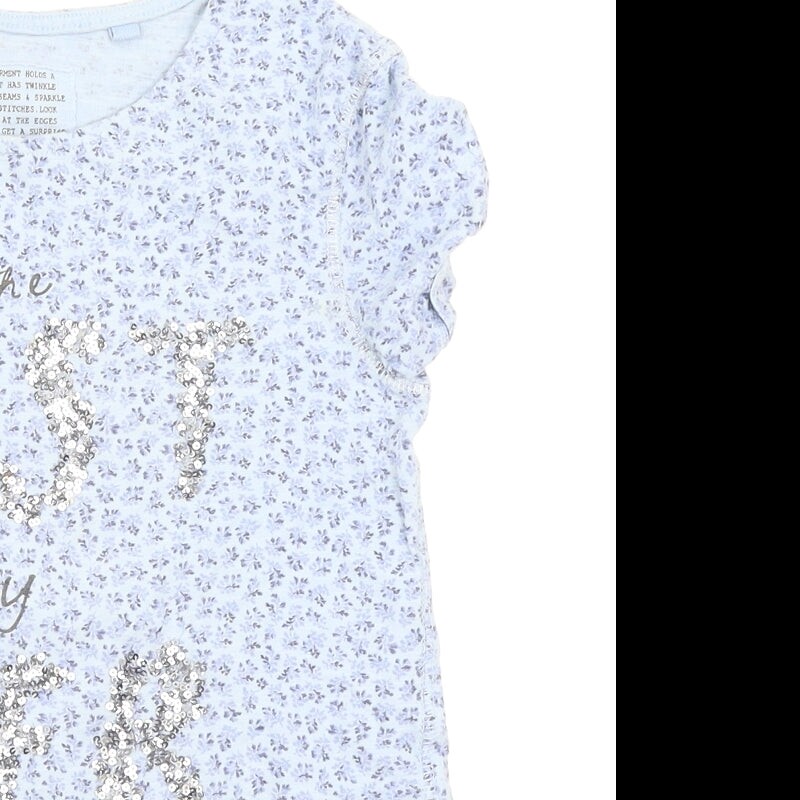 NEXT Girls Blue Floral 100percent Cotton Basic T-Shirt Size 9 Years Crew Neck image 7